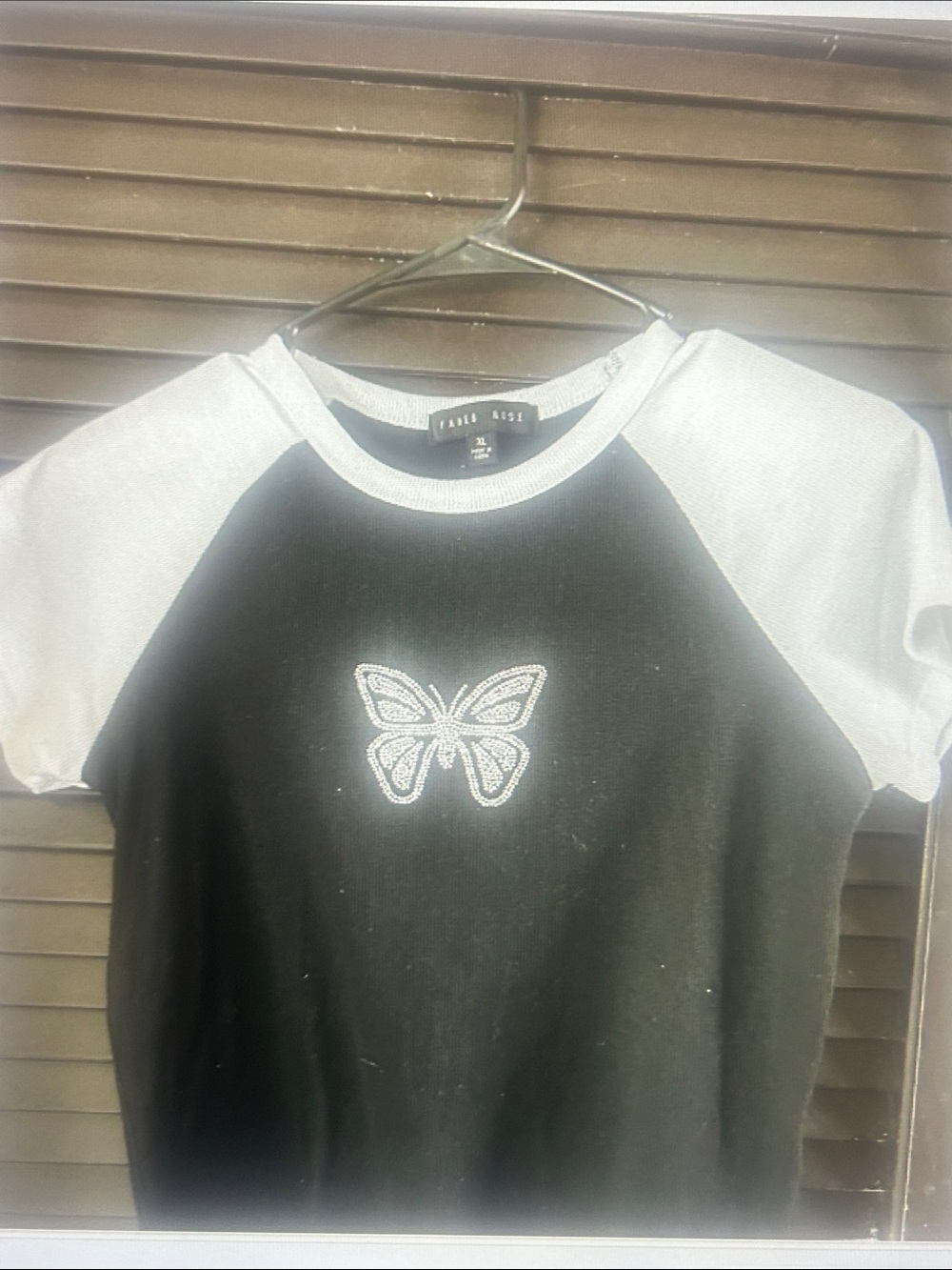 Black & White Girls' Raglan Tee with Butterfly Applique